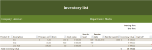 Inventory list Excel template