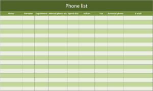 Phone list Excel template 
