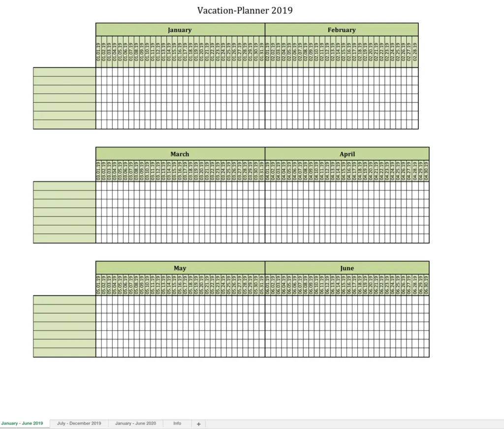Vacation planner 2019 Excel