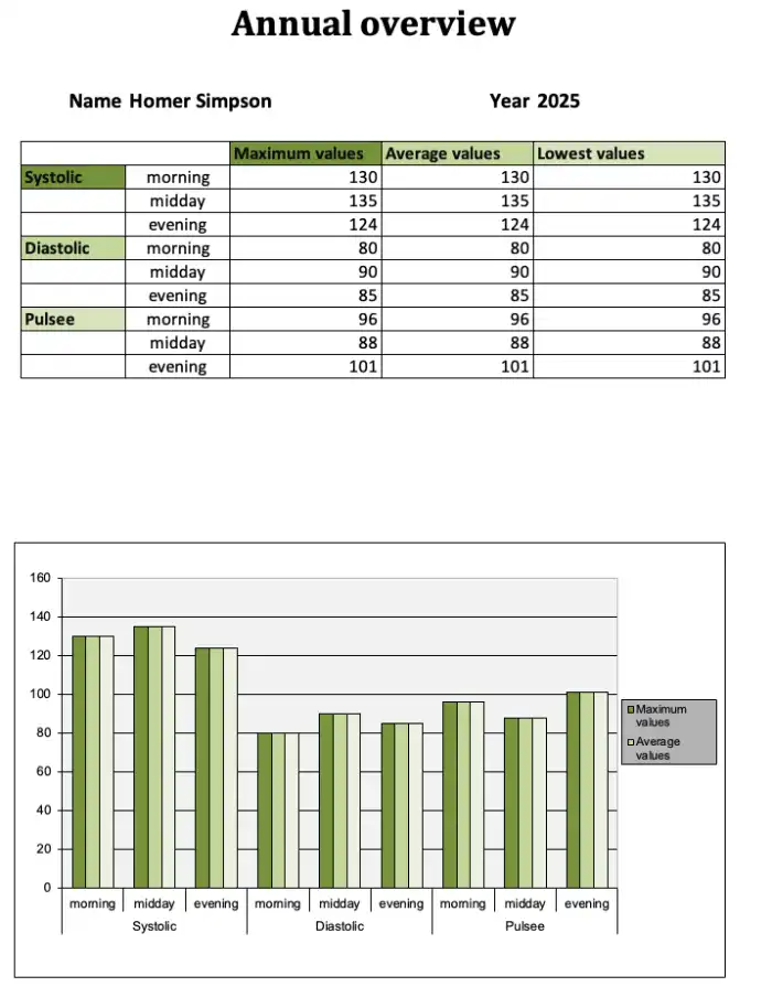 Annual overview of blood pressure with an Excel Template (screenshot)