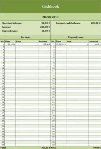 Cashbook Excel template