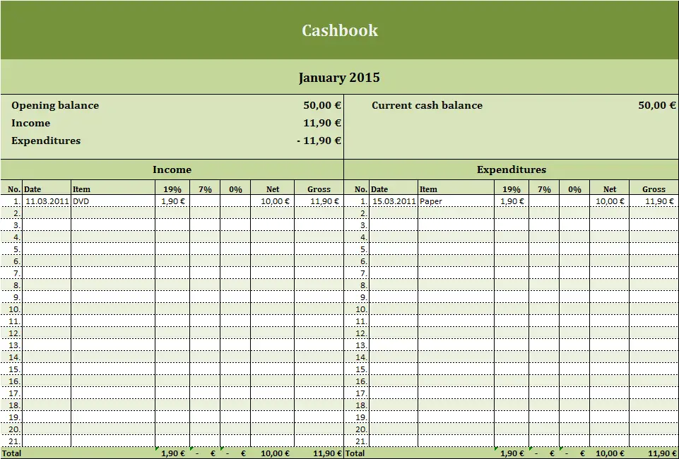 free Cashbook Excel Templates for every purpose