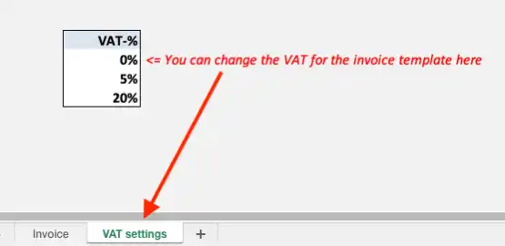 Change the tax in the VAT settings spreadsheet