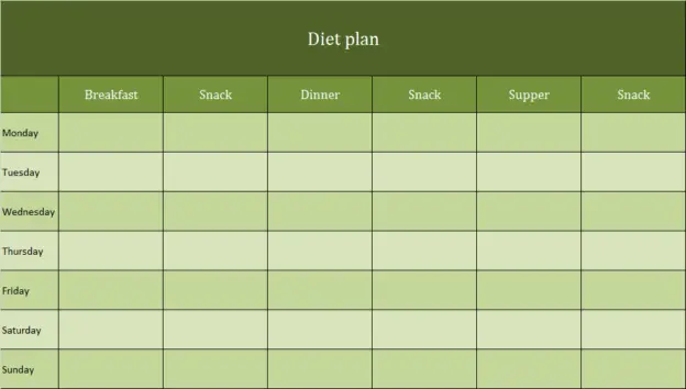 Diet Plan As Excel Template