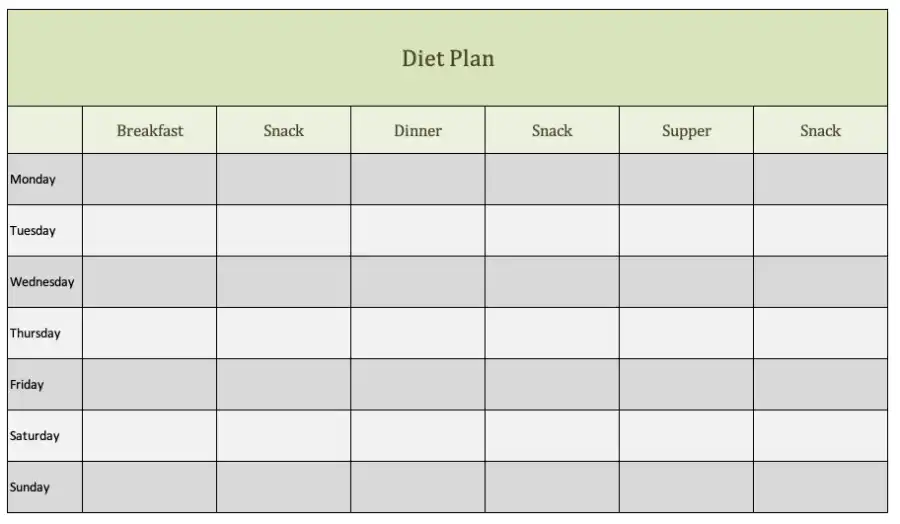 Weekly Diet Plan Excel Template