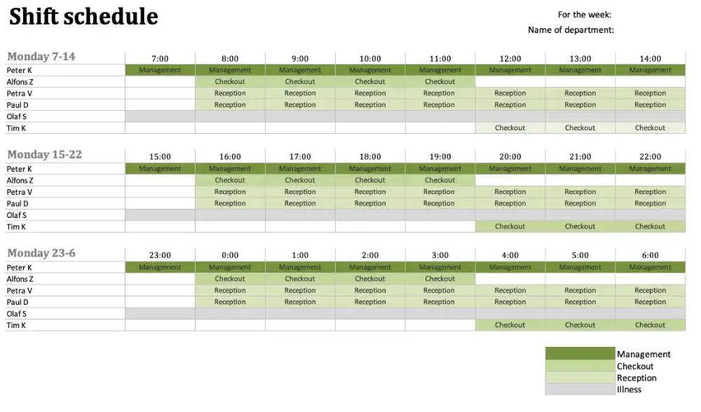 Shift Schedule Excel Template (Screenshot)
