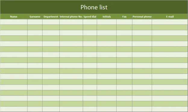 Employee Phone List Template Excel