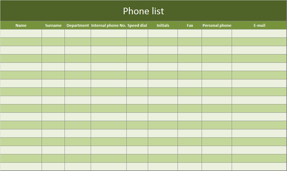 Phone list Excel template