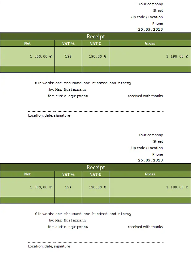 microsoft excel receipt template