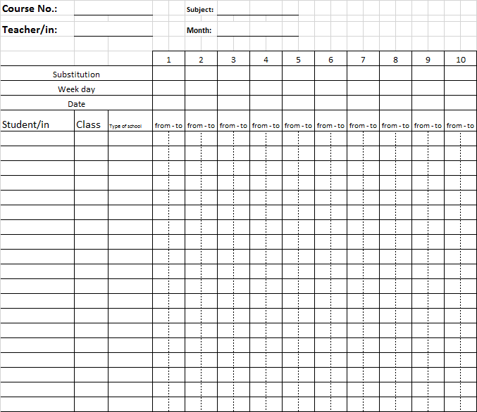 Attendance record Excel template for students