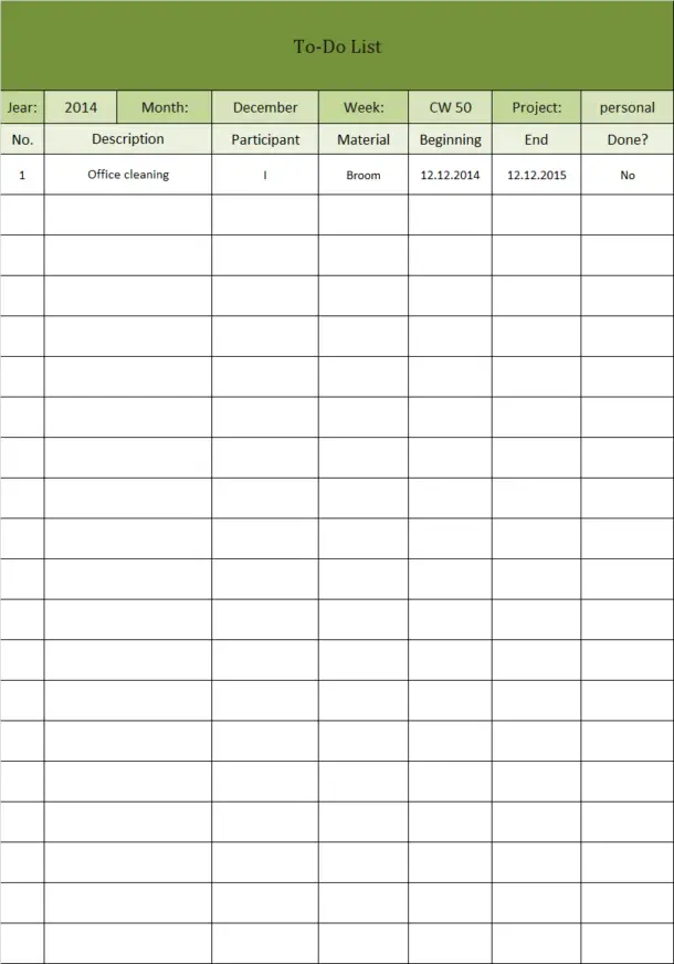 simple to do list template excel