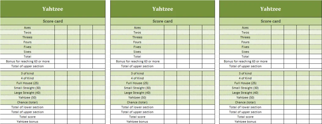 yahtzee excel template