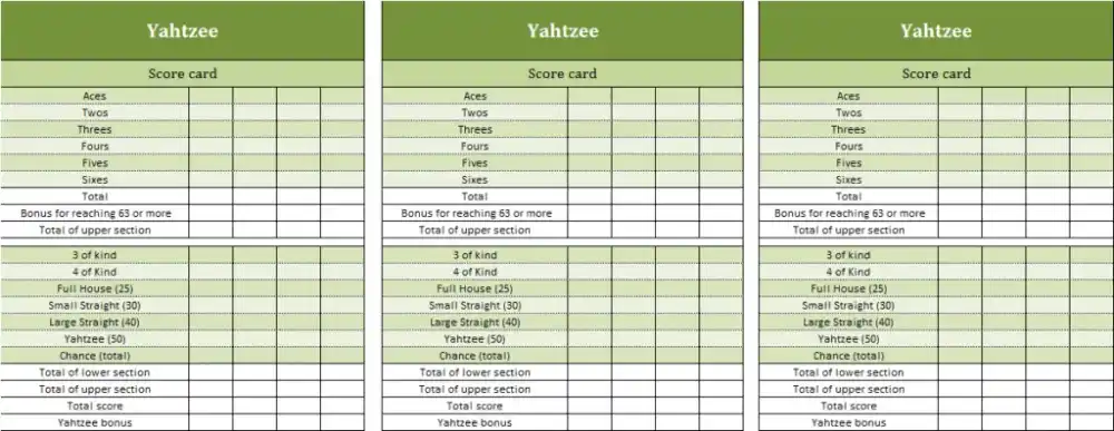 Excel template for Yahtzee (or PDF)