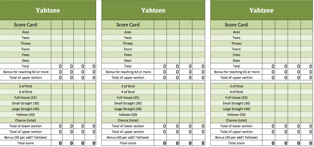 New Yahtzee-template