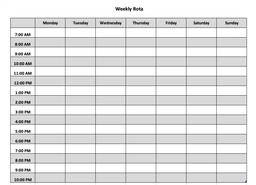 Weekly rota for personal planning (Excel Template)