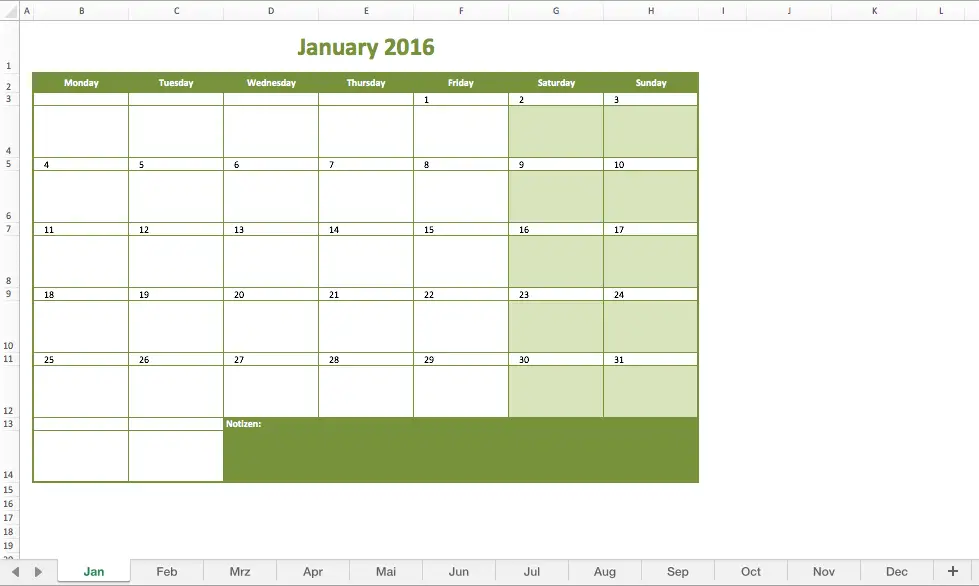 Calendar 2016 Free Template from www.excel-template.net