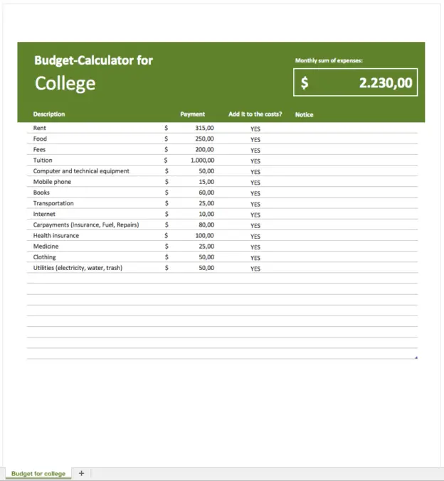 Budget-Planner for College-Students | Excel Templates for every purpose