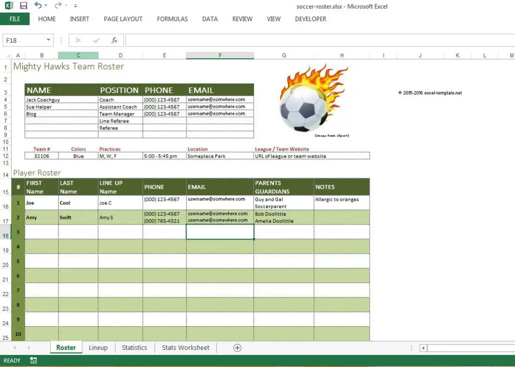 Soccer Roster Excel Template