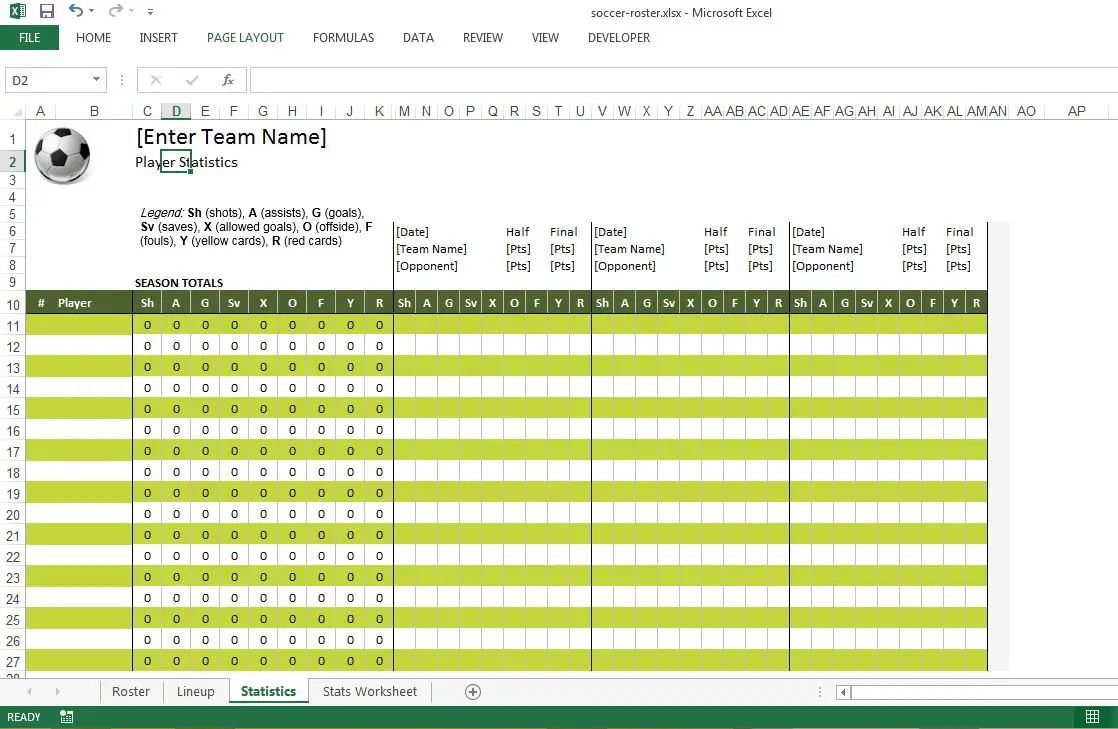 Soccer Roster Free Excel Template