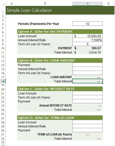 Simple Loan Calculator Excel Template Screenshot
