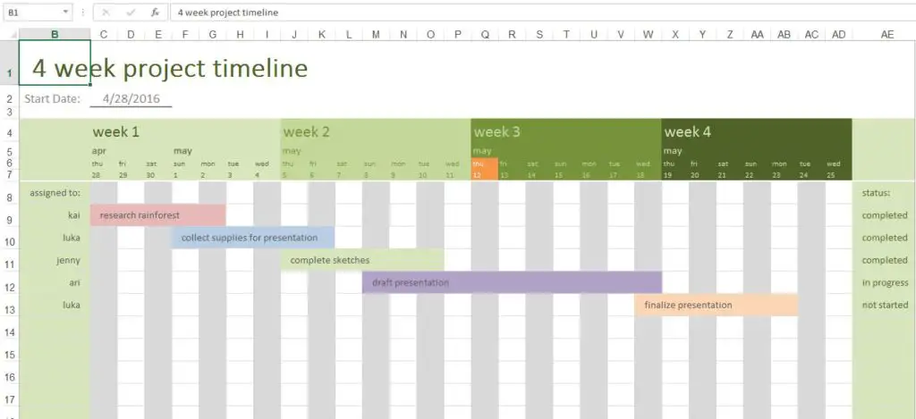 4 Week Project Timeline Screenshot