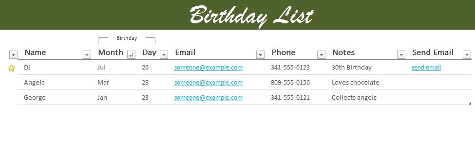 Employee Birthday List Template Excel Free