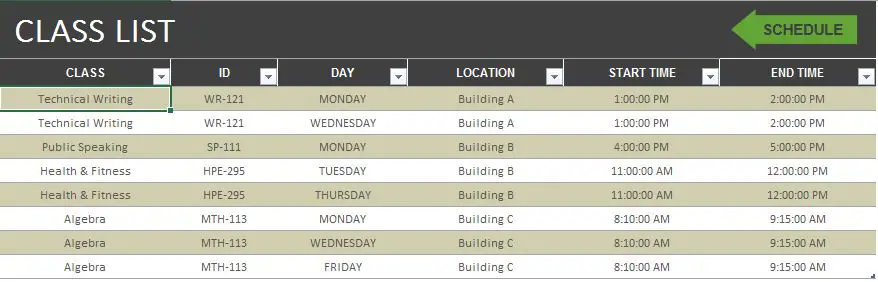 Class Scheduler Details