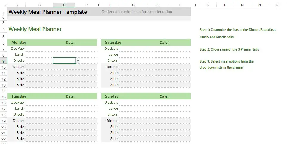 Meal Planner Excel Template from www.excel-template.net