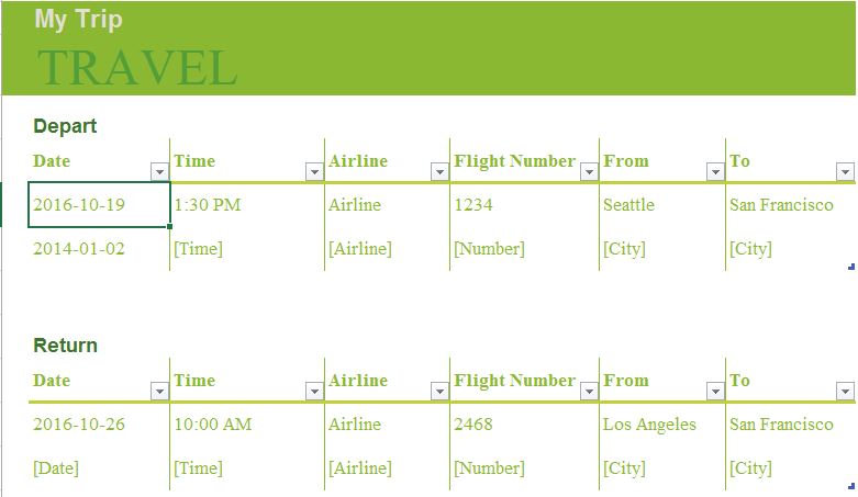 excel trip planner template