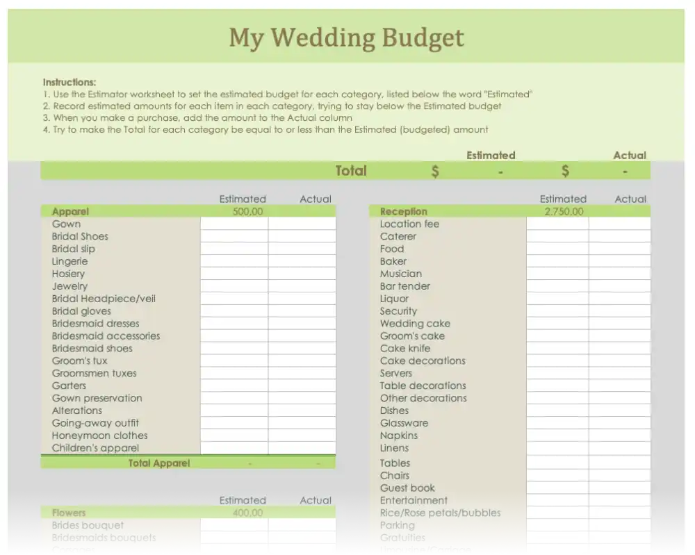 Wedding Budget Excel Template