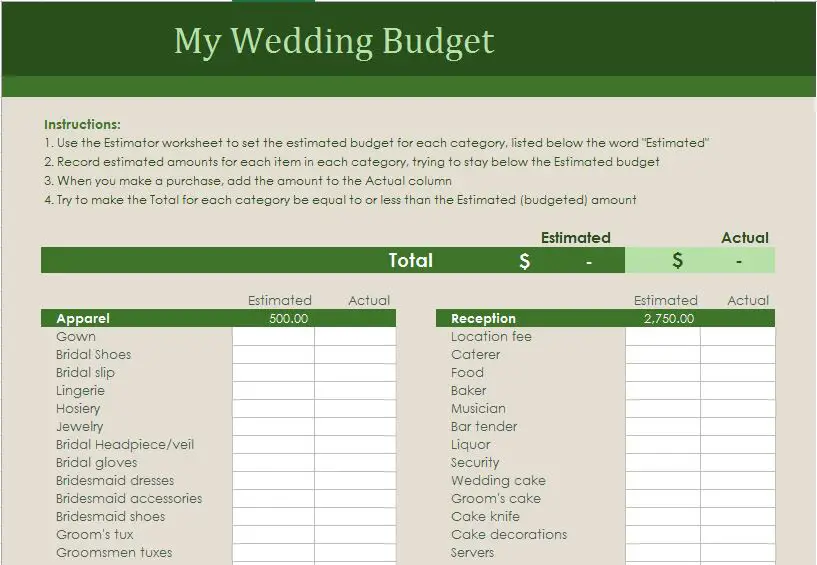 Wedding Budget Part 1 (Excel Template)