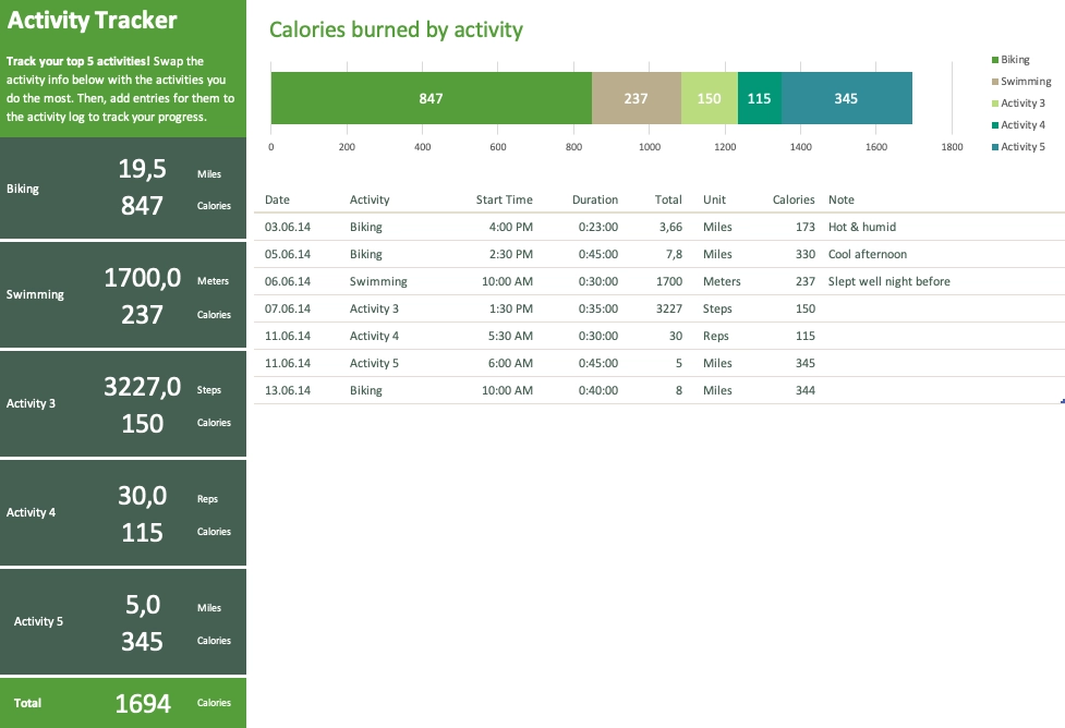 Activity Tracker Excel (Screenshot)
