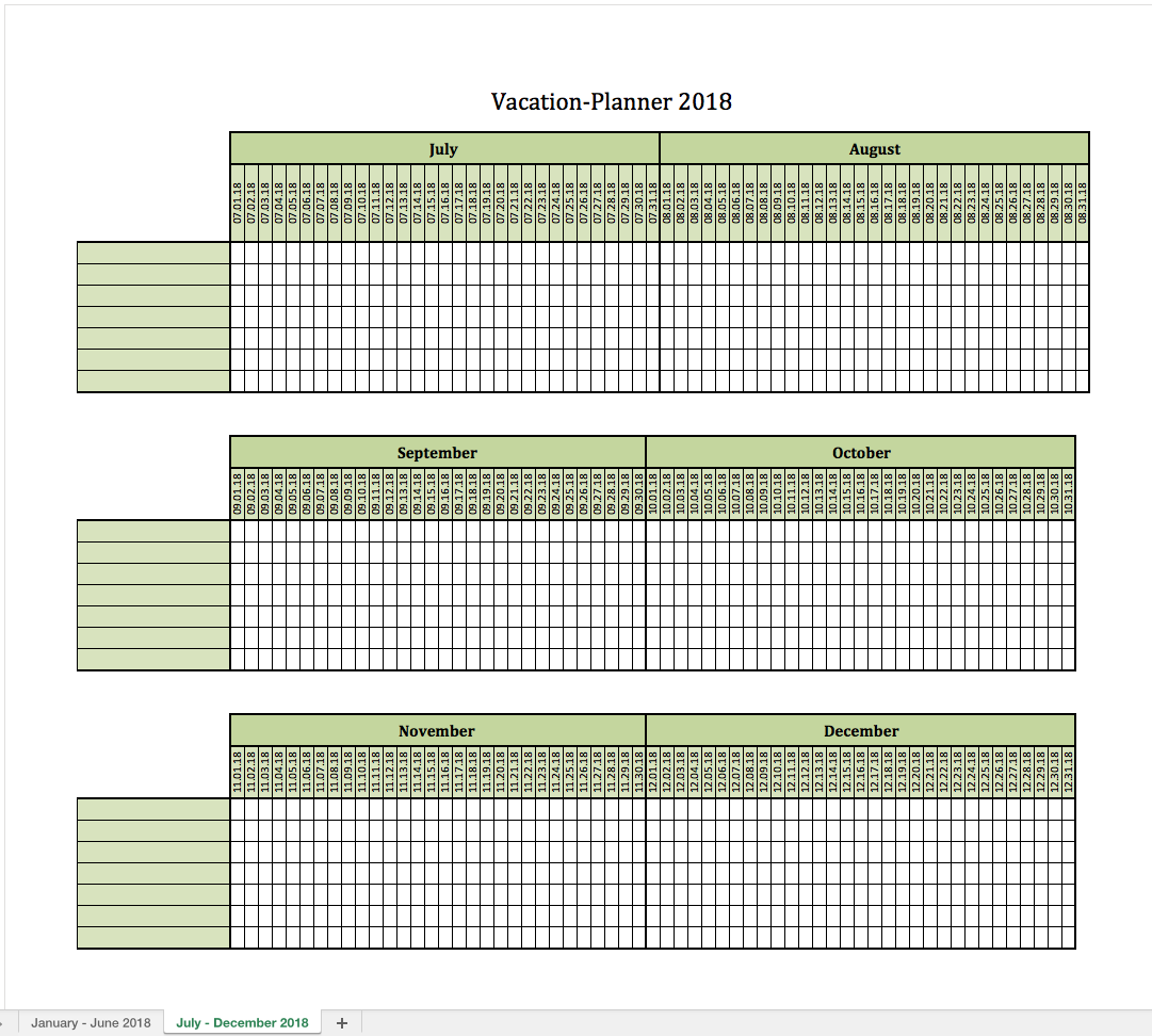 2018 Template Calendar Excel