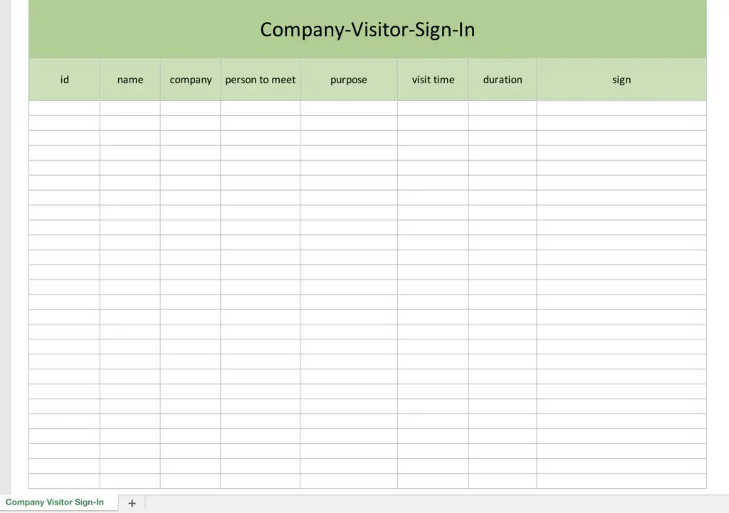 Company Visitor Sign-In Template