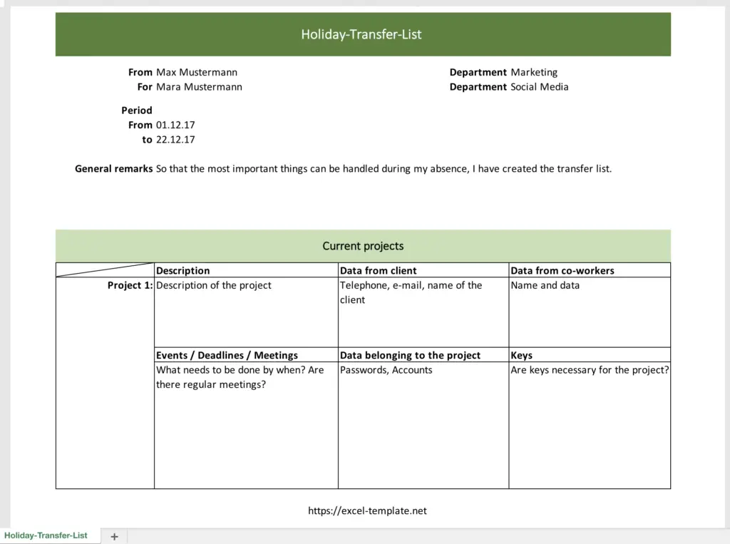 Vacation Transfer List with Excel