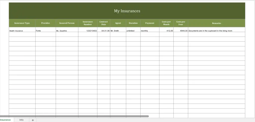 Your insurance management with an excel-template