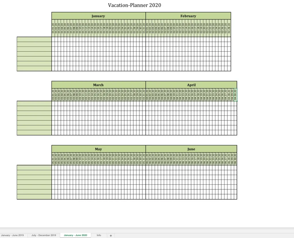 Vacation planner 2019 with the first 6 Month of 2020