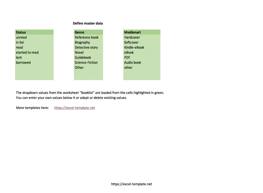 Master data of booklist