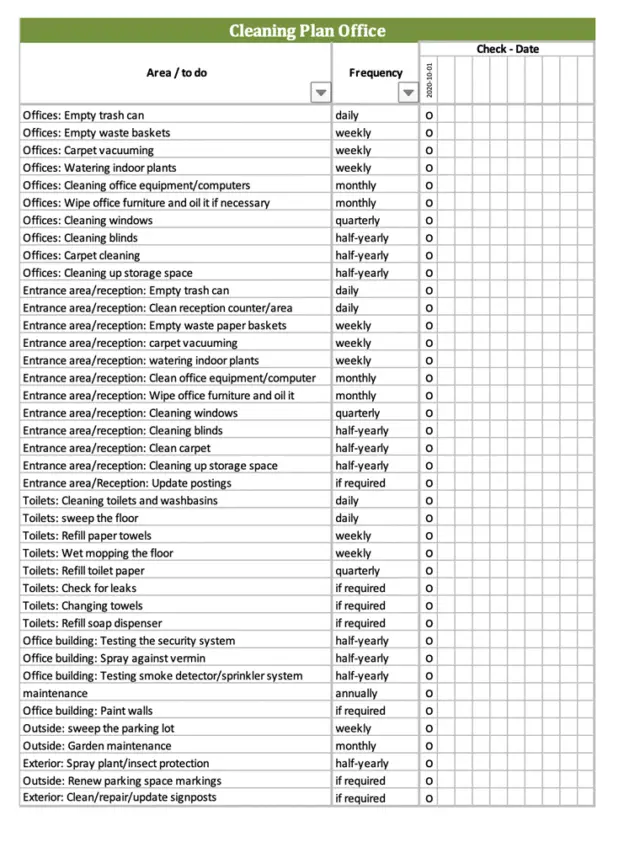Excel cleaning checklist for free