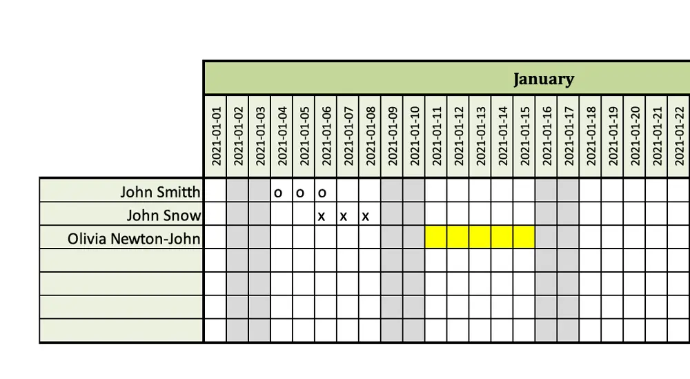 Editing the planner 2021 within Excel