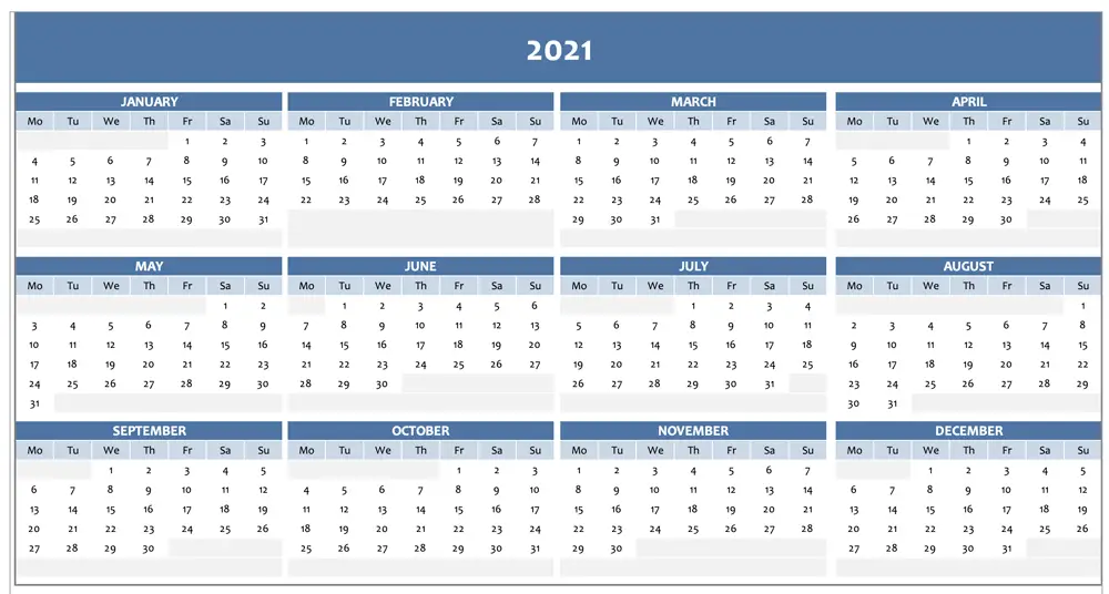 Annual Calendar 2021
