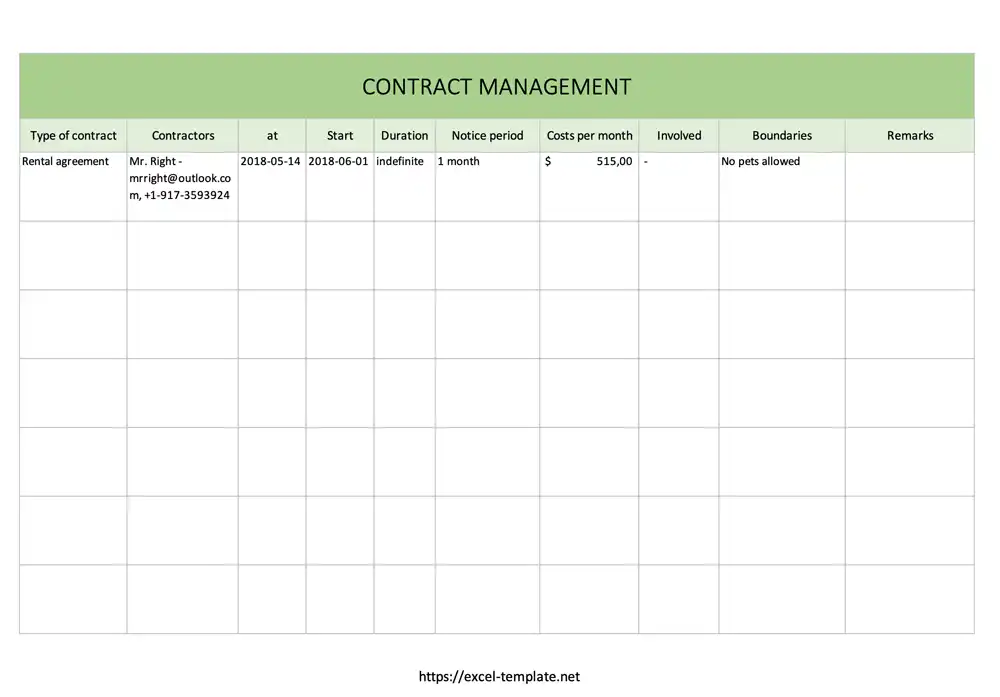 contract management excel template