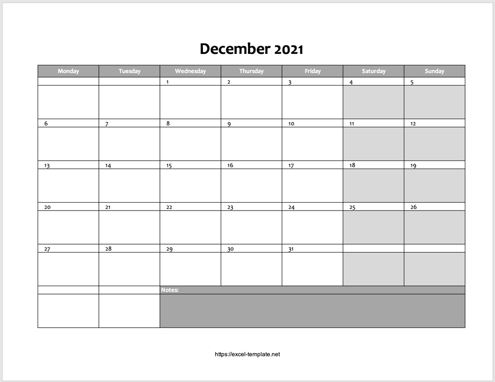Monthly calendar 2021