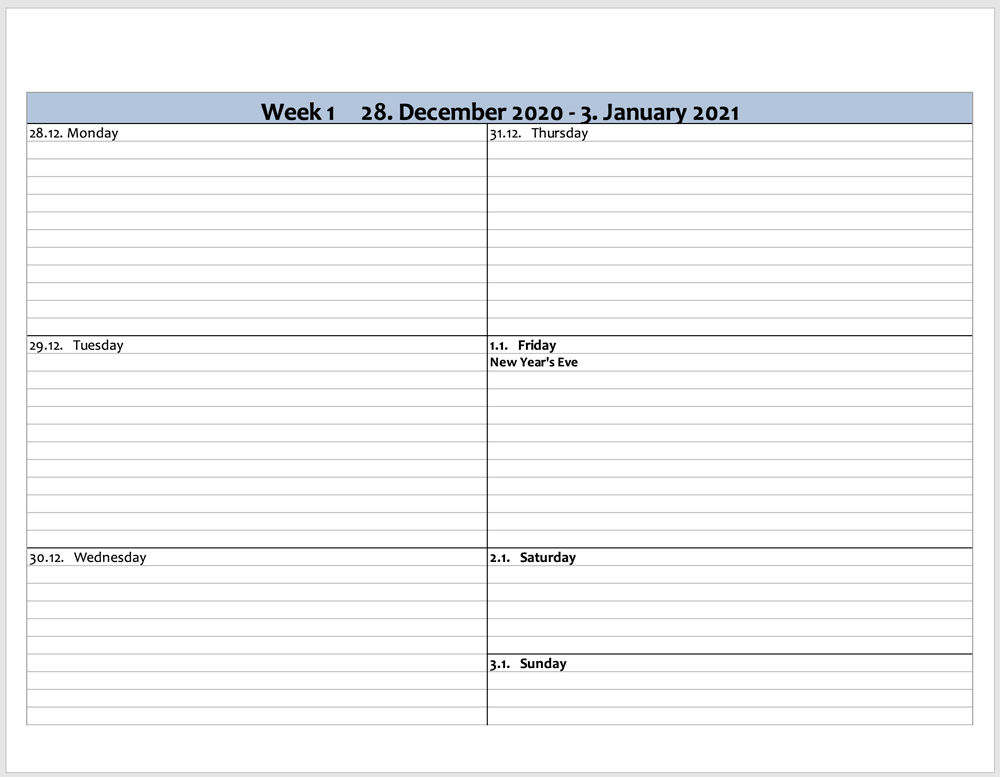 Weekly planner 2021