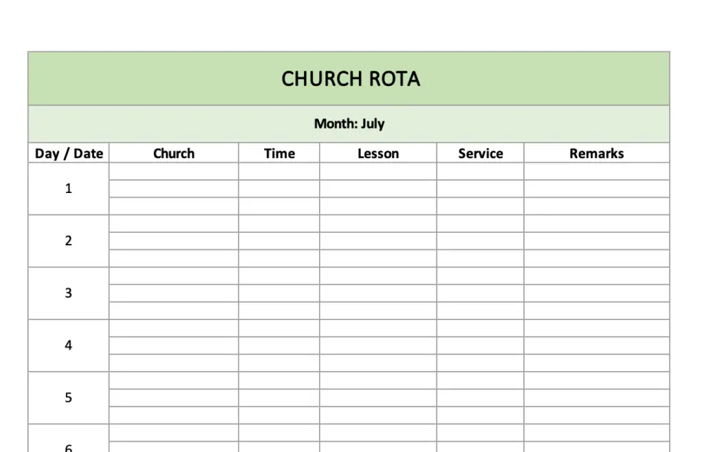 Church Rota with Excel (MS)