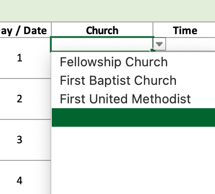 Choose your church from dropdown