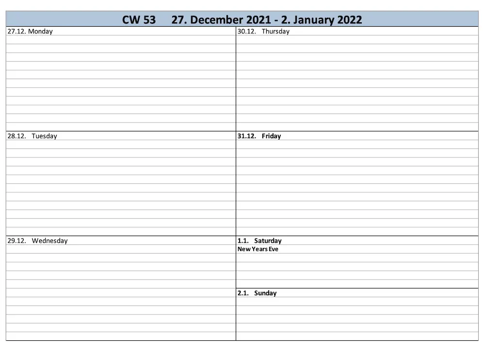 Weekly Planner 2022 Excel