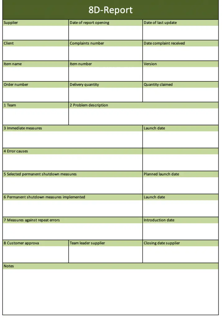 8D report with MS Excel