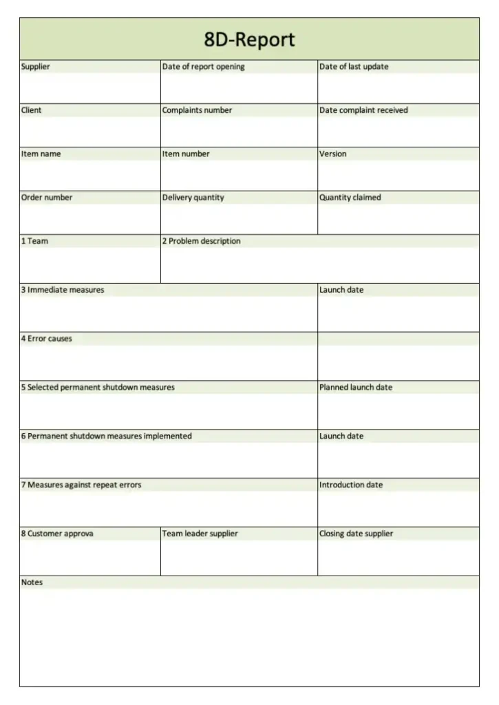 8D Report Excel Template (Screenshot)