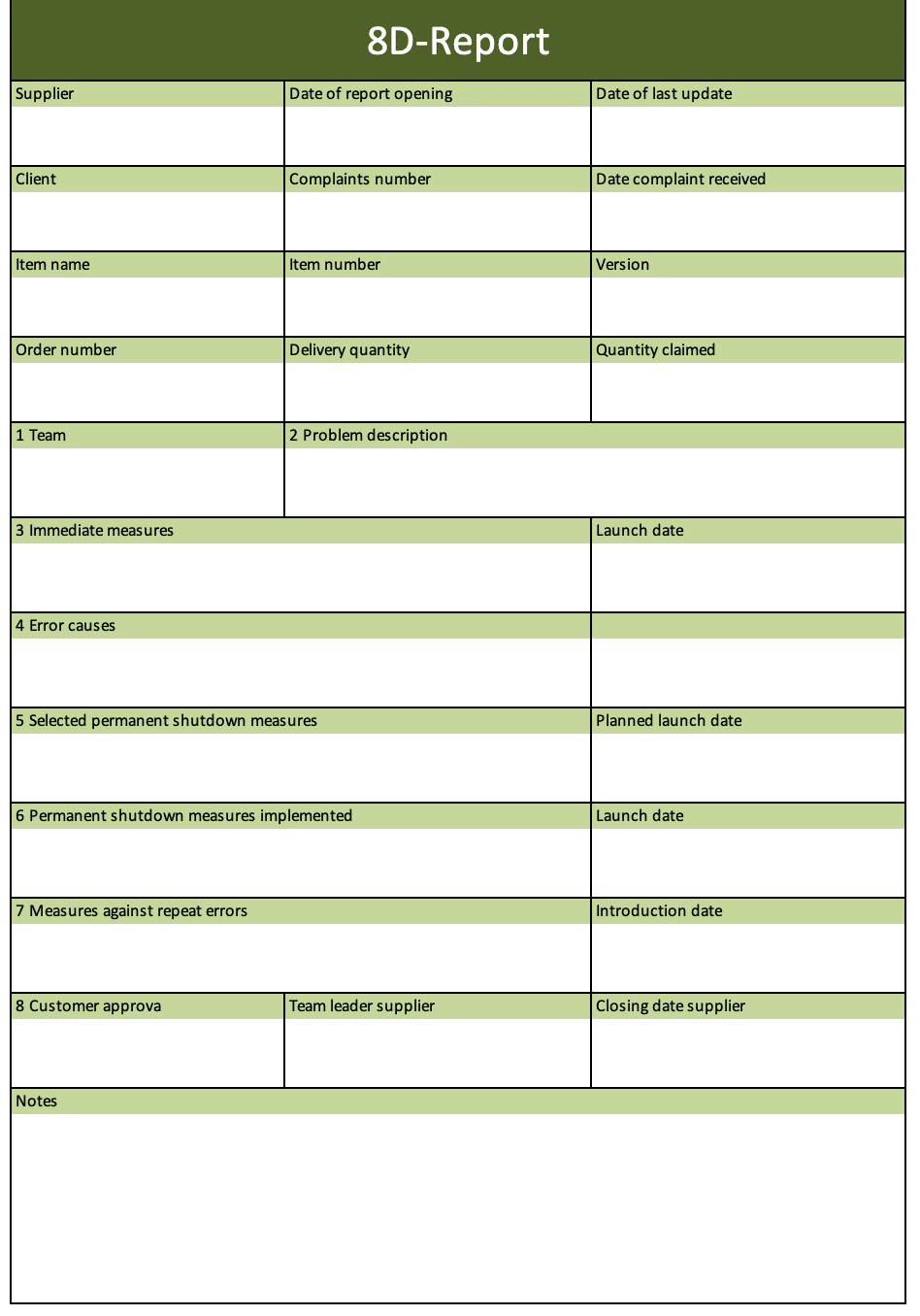 8d problem solving excel format